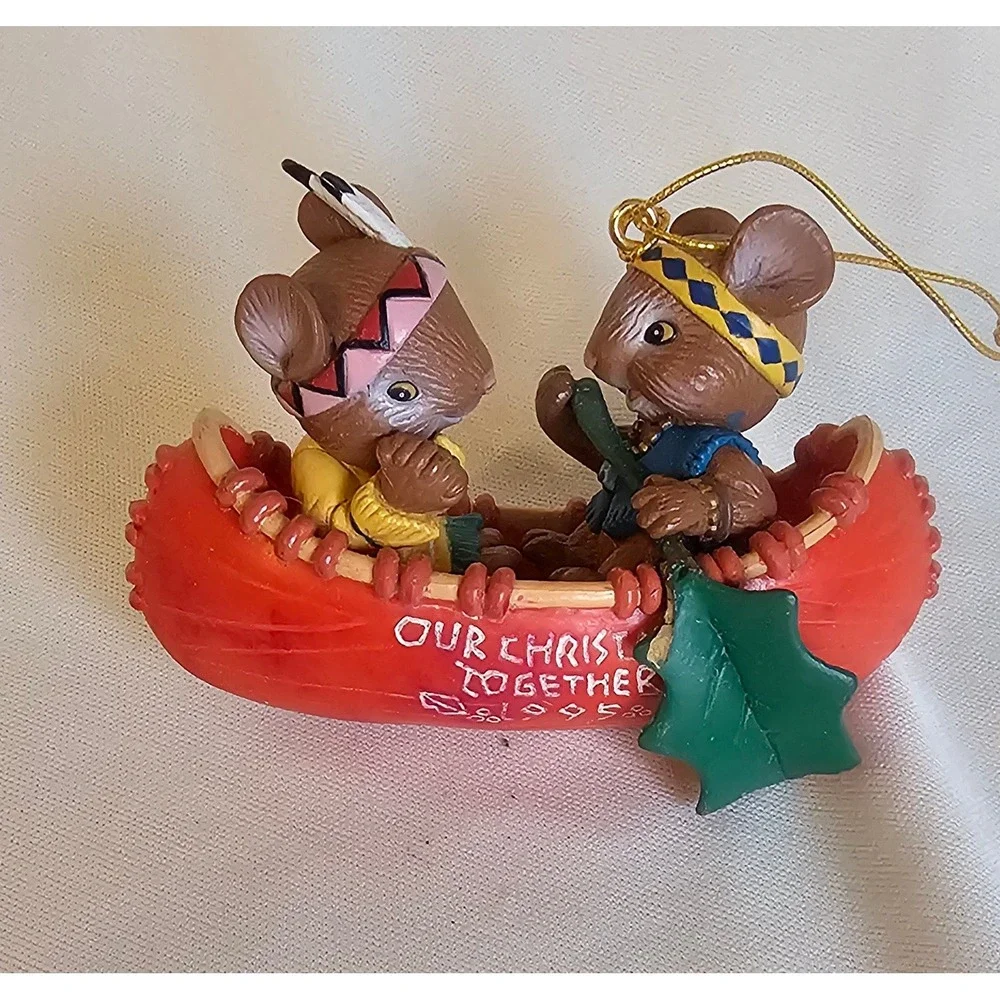 VTG Hallmark Ornament Red Our First Christmas Together 1995 Mice Canoe Vintage